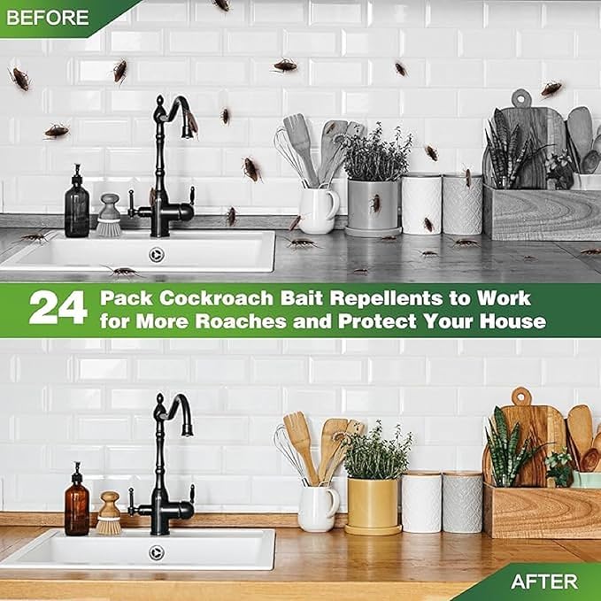 24/7 Complete House Protection Cockroach Killer - 12 Pcs Bait System . Pet & Family Safe