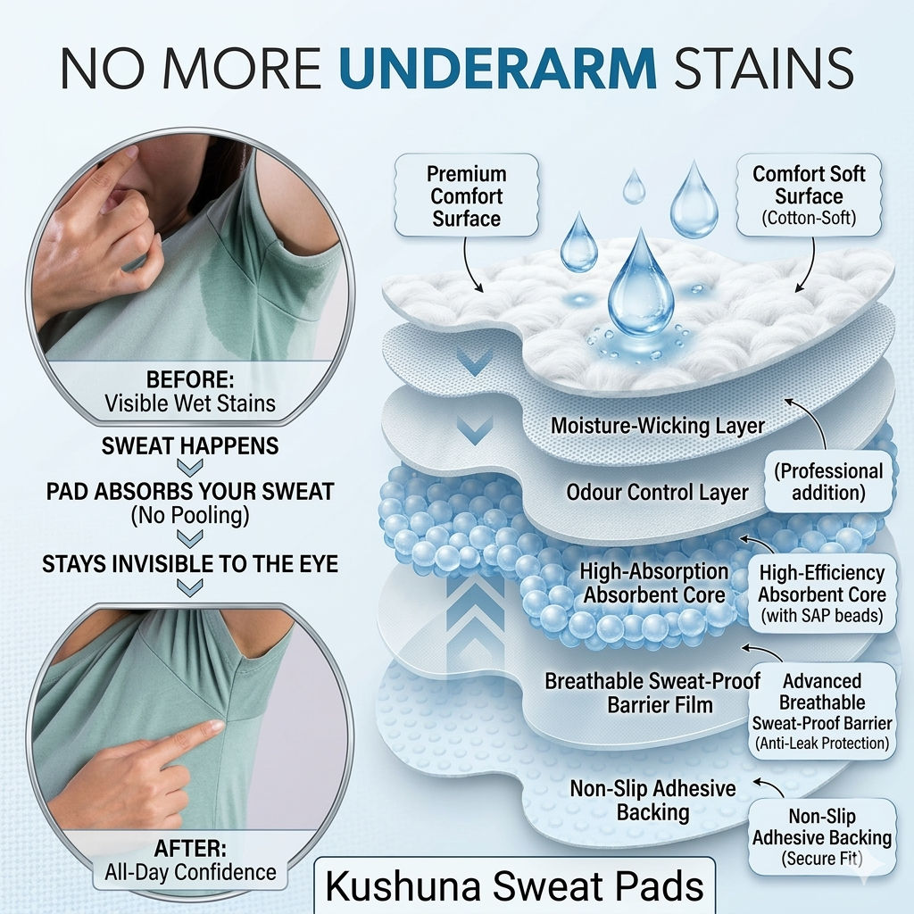 Disposable Underarm Sweat Pads | Gel Technology, 16-Hour Protection, Anti-Stain & Anti-Smell | For Men & Women (30 Pads)