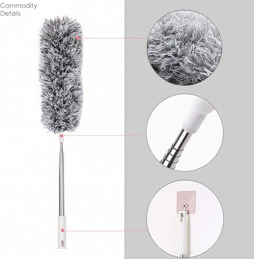 100-Inch Extendable Microfiber Duster, 360° Bendable Fan Cleaner Brush with Stainless Steel Pole for Roof, Wall, Car & Home Cleaning
