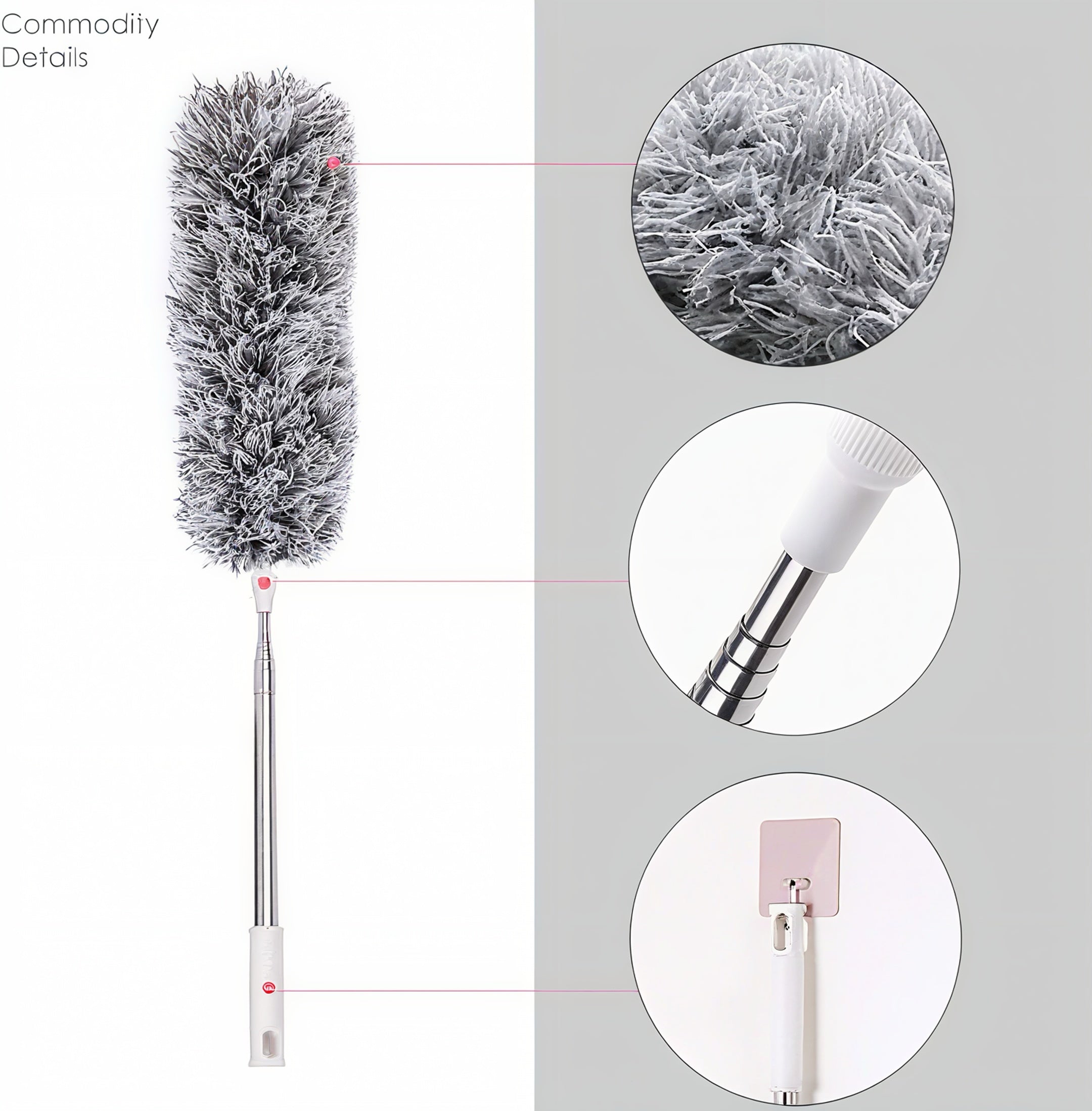 100-Inch Extendable Microfiber Duster, 360° Bendable Fan Cleaner Brush with Stainless Steel Pole for Roof, Wall, Car & Home Cleaning