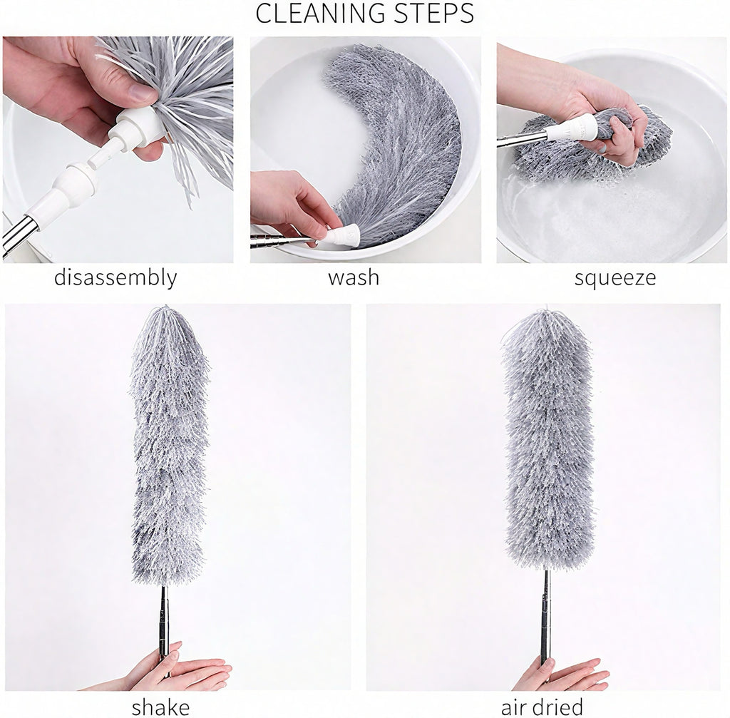 100-Inch Extendable Microfiber Duster, 360° Bendable Fan Cleaner Brush with Stainless Steel Pole for Roof, Wall, Car & Home Cleaning