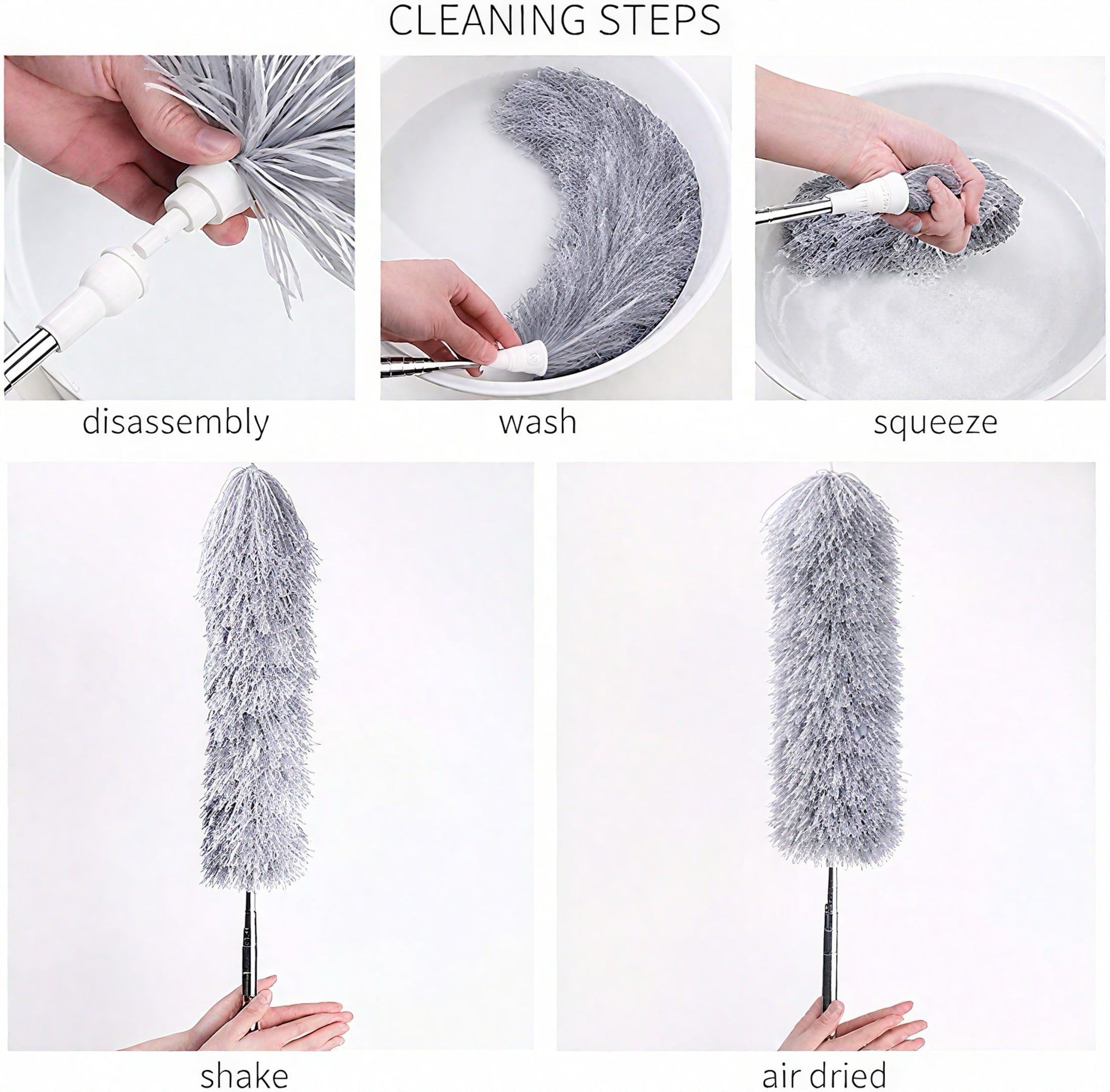 100-Inch Extendable Microfiber Duster, 360° Bendable Fan Cleaner Brush with Stainless Steel Pole for Roof, Wall, Car & Home Cleaning