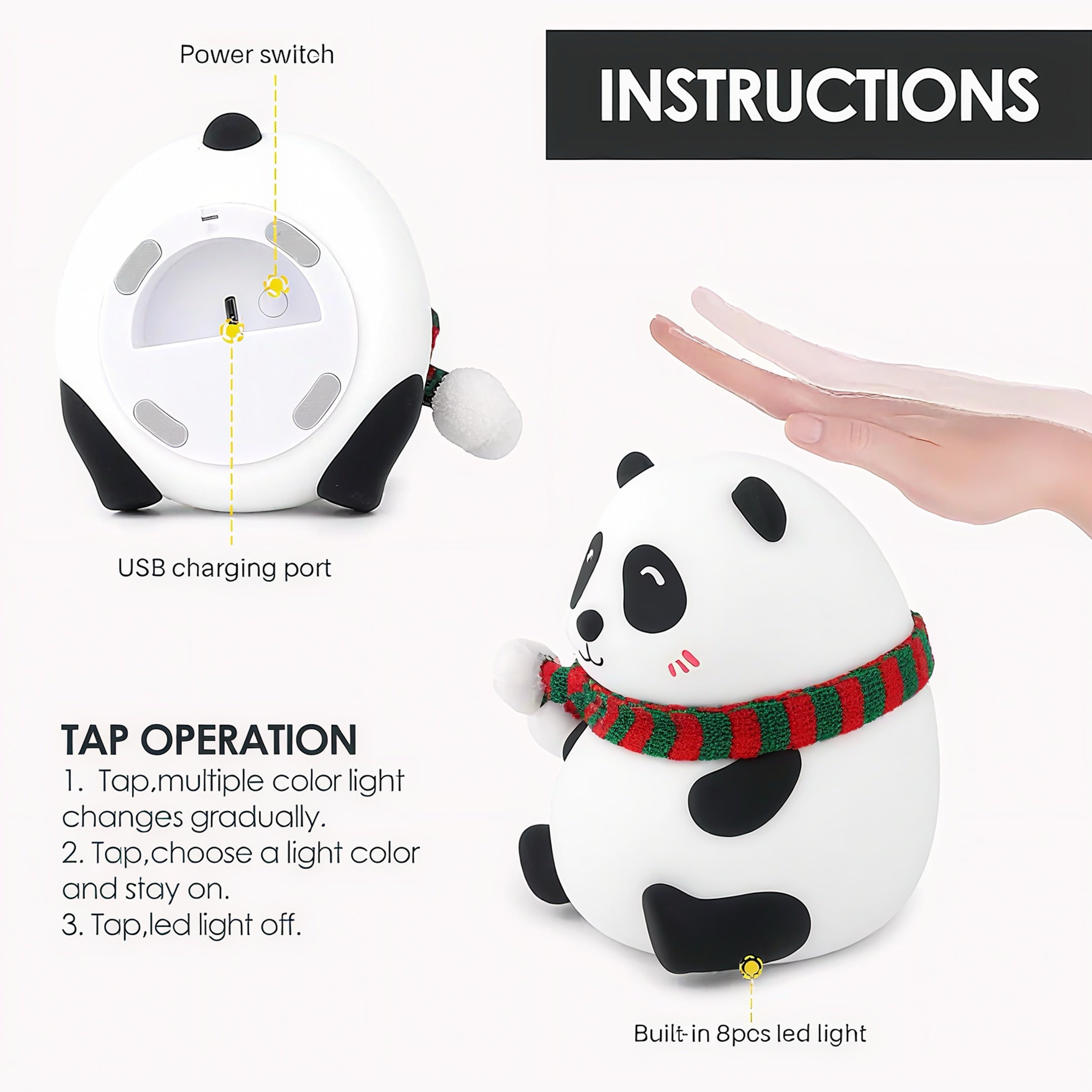 Cute Panda Night Light for Kids Bedroom | Colour Changing LED Silicone Lamp