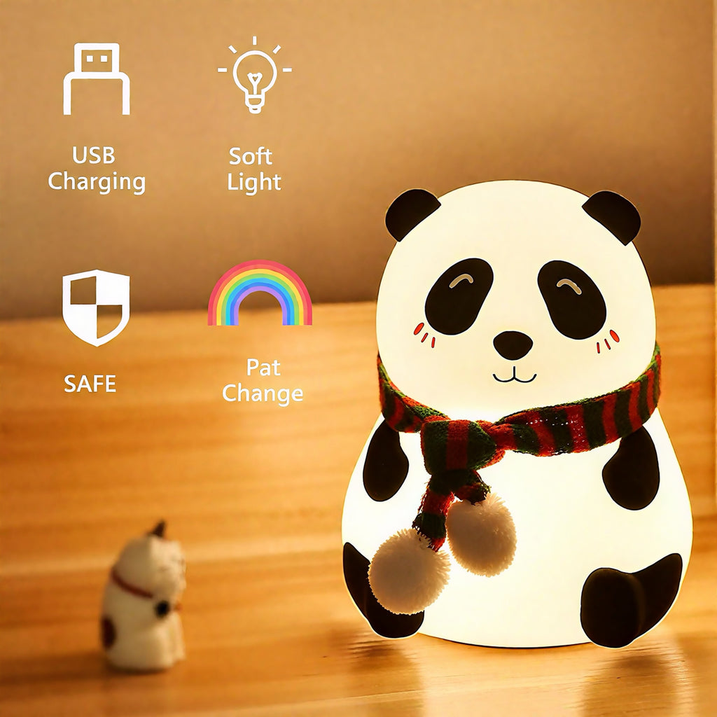 Cute Panda Night Light for Kids Bedroom | Colour Changing LED Silicone Lamp