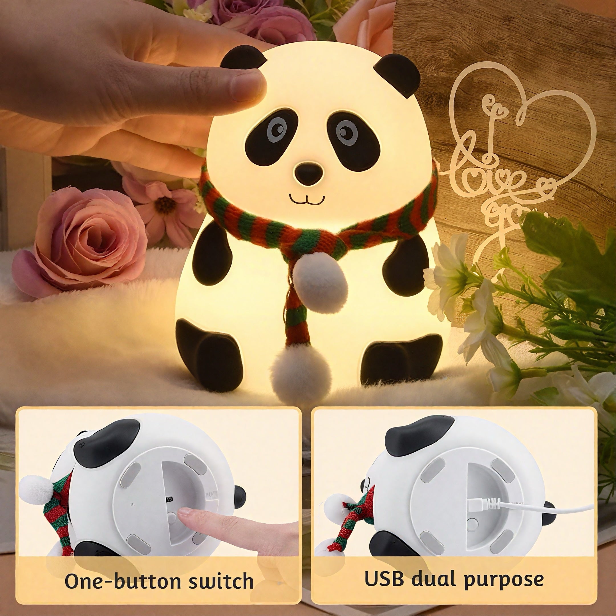 Cute Panda Night Light for Kids Bedroom | Colour Changing LED Silicone Lamp