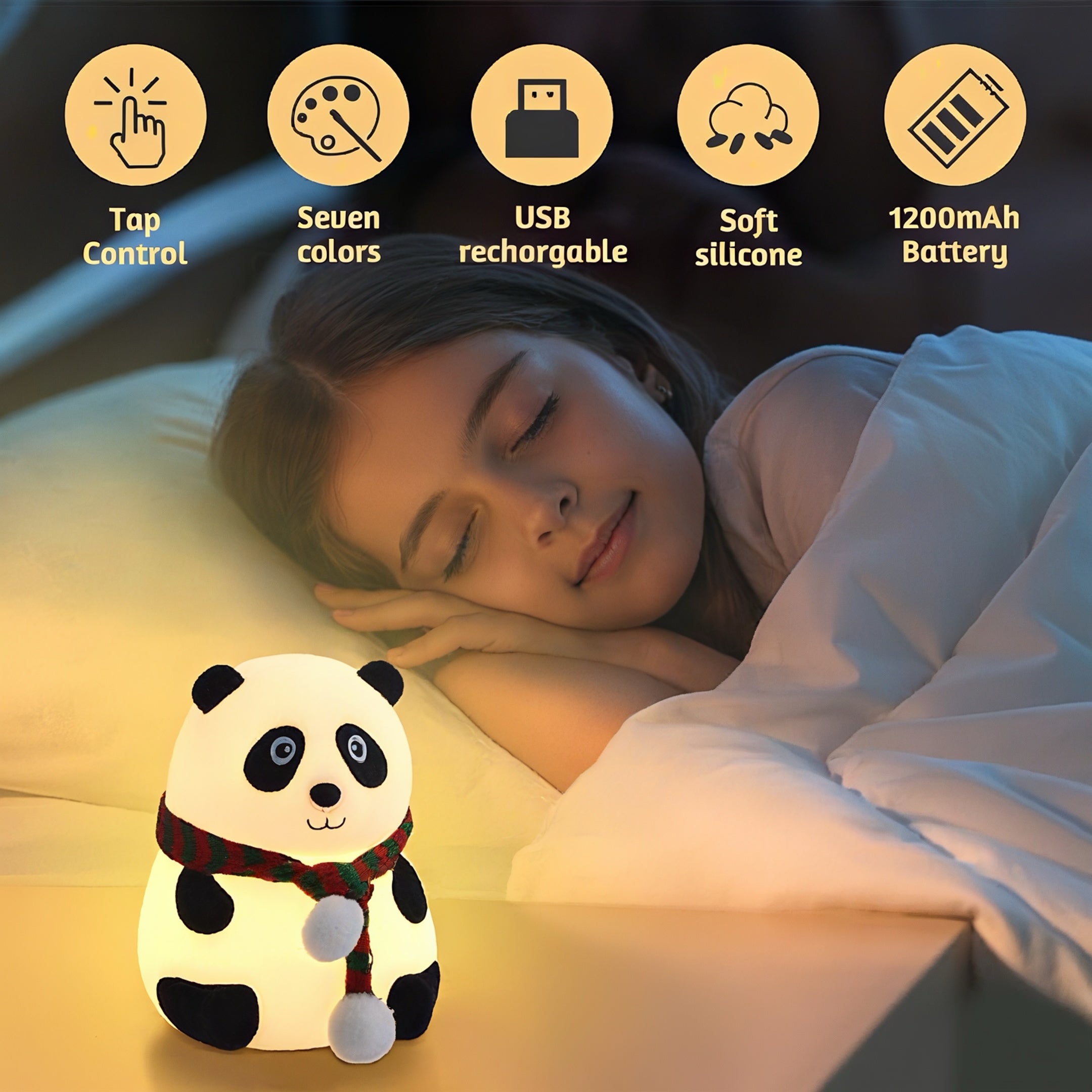 Cute Panda Night Light for Kids Bedroom | Colour Changing LED Silicone Lamp