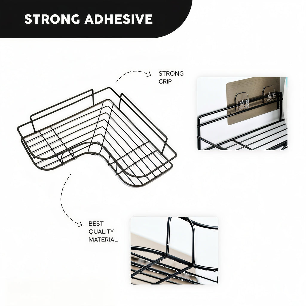 Pack of 2 Bathroom shelves Multipurpose Corner Bracket Shelf - No-Drill Wall Rack for Bathroom & Kitchen (Holds up to 5kg)
