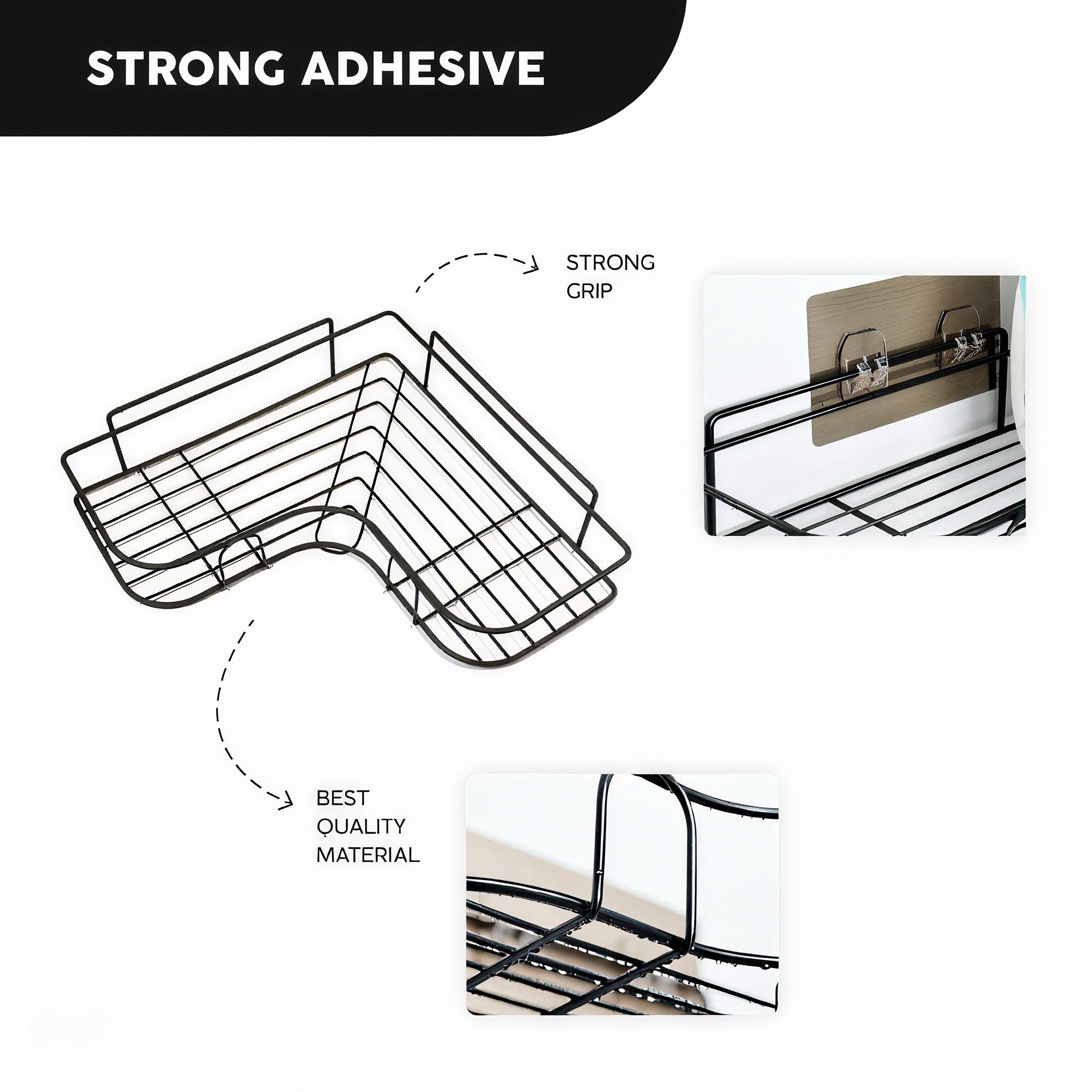 Pack of 2 Bathroom shelves Multipurpose Corner Bracket Shelf - No-Drill Wall Rack for Bathroom & Kitchen (Holds up to 5kg)