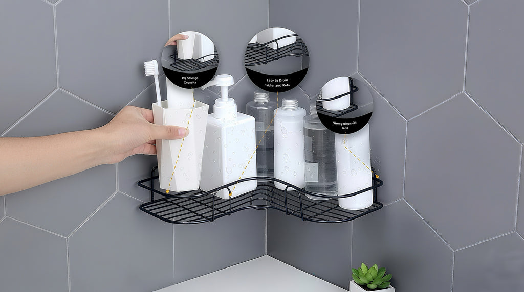 Pack of 2 Bathroom shelves Multipurpose Corner Bracket Shelf - No-Drill Wall Rack for Bathroom & Kitchen (Holds up to 5kg)