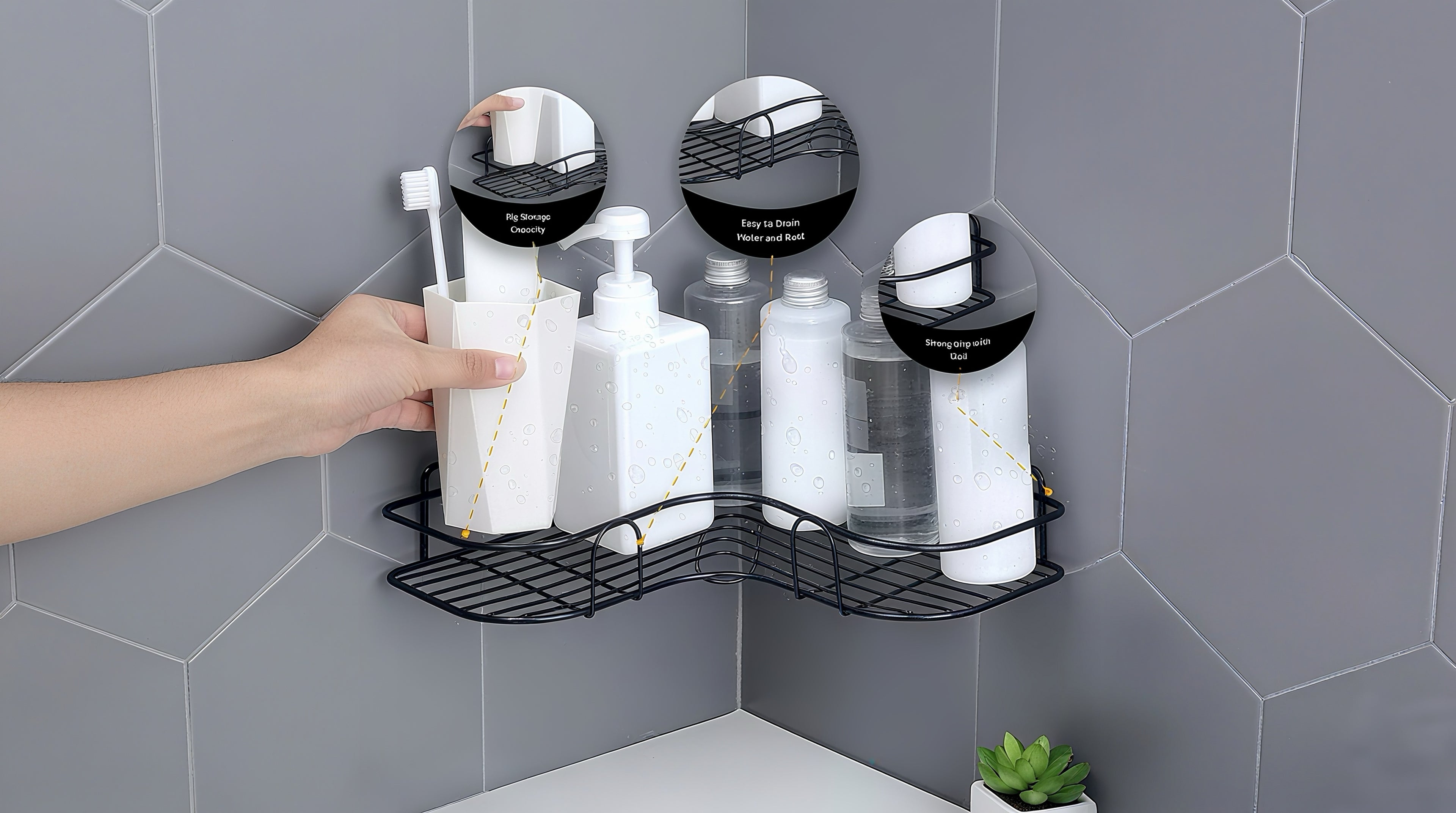 Pack of 2 Bathroom shelves Multipurpose Corner Bracket Shelf - No-Drill Wall Rack for Bathroom & Kitchen (Holds up to 5kg)