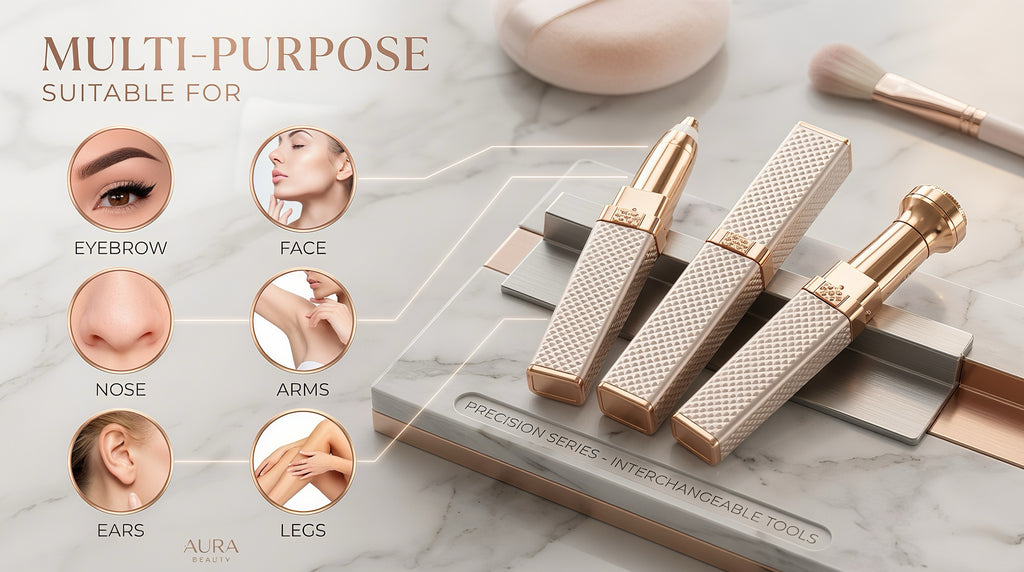 4-in-1 Multi-Purpose Electric Trimmer & Painless Hair Remover for Women | Precision Shaver for Eyebrow, Face, Nose, Arms & Legs (Rose Gold Edition)